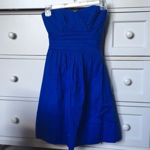 Blue Strapless Dress with Tulle Underlayer